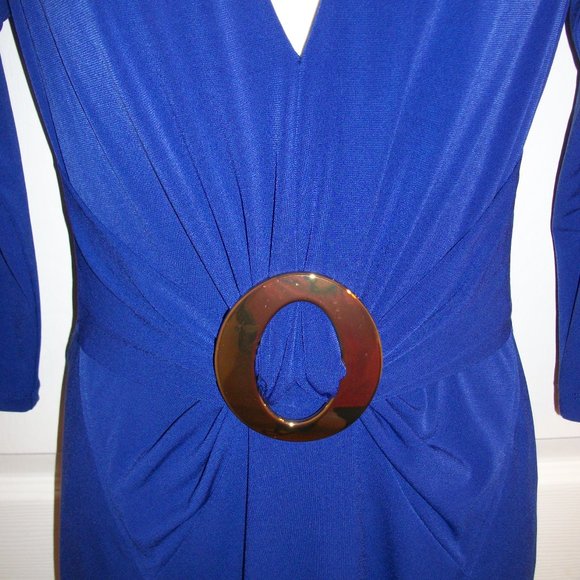 BOSTON PROPER Sz 8 Purple Stretch Dress w/ Gold Buckle Below Knee Length - Picture 3 of 9
